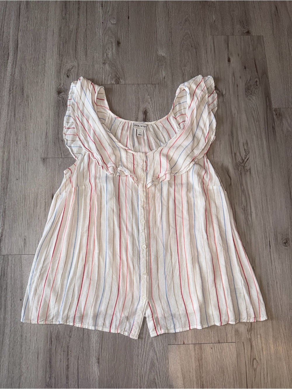 Ava Viv White Striped Ruffle Sleeve Button-Front Top